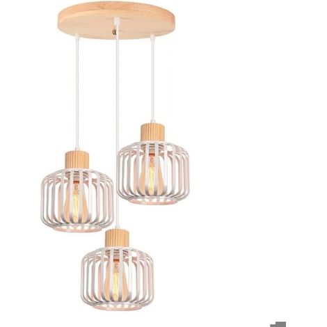 Suspension Luminaire - - Lustre Industriel - Bois et Métal - E27 - 60W - Réglable (1/5)