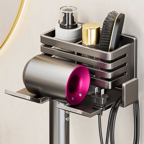 Support Seche Cheveux sans Percage, Porte Seche Cheveux Mural avec Range-Câbles, Rangement Salle de Bain pour Hôtel de Chambre à Coucher de Salle de Bain (1/5)
