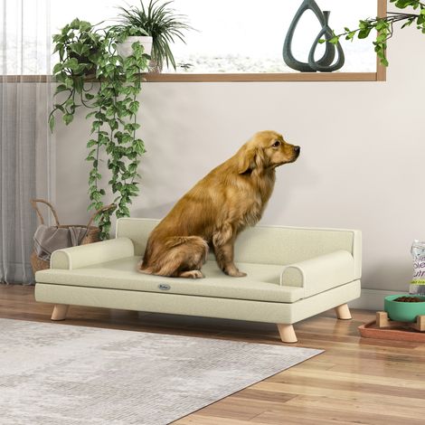 Canapé pour chien chat design scandinave coussin moelleux amovible pieds bois massif 100 x 62 x 32 cm beige (1/5)