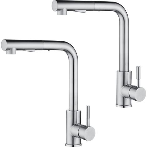 2PCS Cecipa Grifos de cocina extraíbles de 360 grados con ducha, grifo de cocina, mezclador de cocina de 2 funciones, mezclador de cocina monomando (1/5)