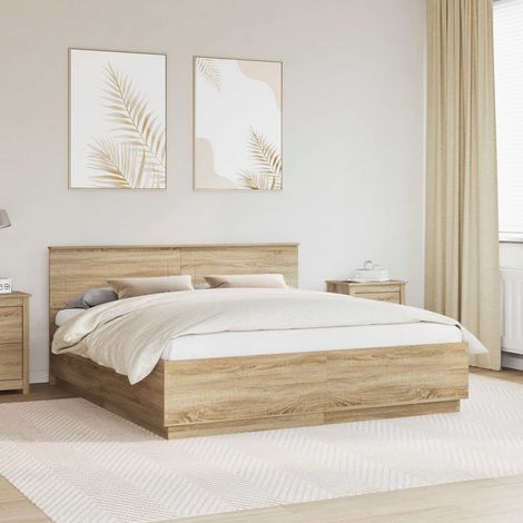 vidaXL Struttura del letto con strisce LED Rovere Sonoma 200 x 200 cm (1/5)