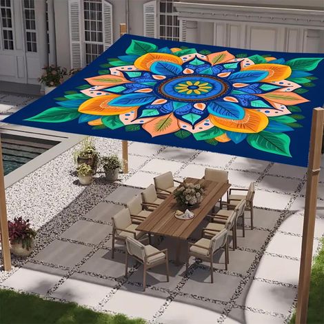 Voile d'ombrage imperméable style Mandala – Toile solaire rectangulaire/carrée avec 4 cordes, protection UV 95%, auvent décoratif pour jardin terrasse Voile d'Ombrage(Style6-240cmx185cm) (1/5)