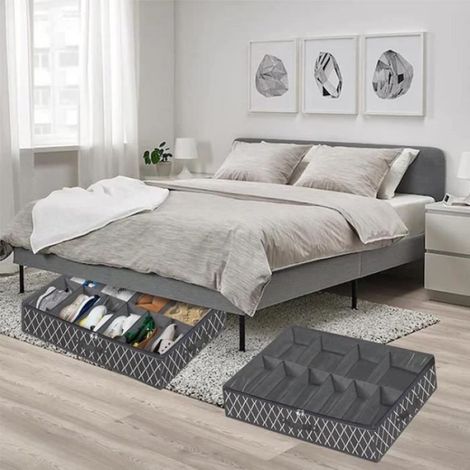 Boîte de Rangement pour Chaussures Pliable Organisateur de Porte-Chaussures Sous Le Lit avec Séparateurs,Gris2 (1/4)