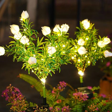 Solar-Gartenleuchten für den Außenbereich, 2-teiliges Solar-Gartenblumenleuchten-Set mit Gardenien-Design, IP65 wasserdichte LED-Solarleuchten, Dekoration für Wege und Rasenflächen (1/5)