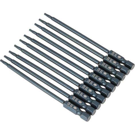 Kit 10 embouts tournevis magnétiques Torx sécurité T8, queue hexagonale 1/4" 100mm, pour vis à tête étoile inviolable (1/5)