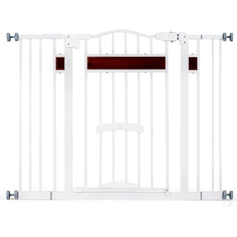 COSTWAY Cancello per Cani per Aperture da 74 a 104 cm, Recinto Espandibile con 2 Prolunghe, Installazione Senza Fori con Supporti, Doppia Chiusura, Cancello Metallico per Scala e Ingresso (Bianco) (1/5)