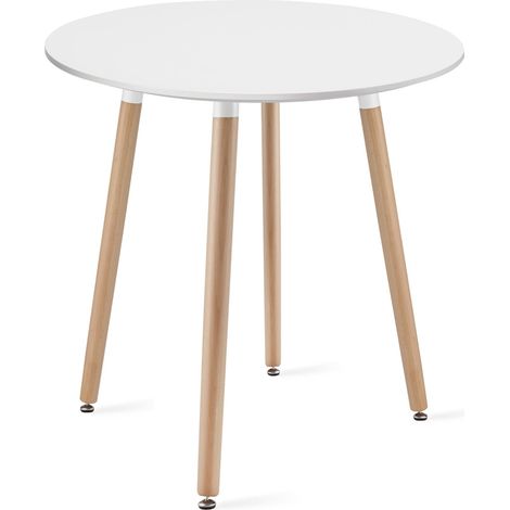 Table ronde KAMI 60 cm - Blanche / Pieds naturels (1/4)
