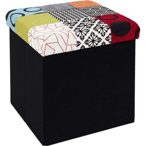 The Home Deco Factory – Coffre pouf pliable patchwork multicolore – Assise confortable – Finitions soignées – Pour intérieur moderne (1/10)