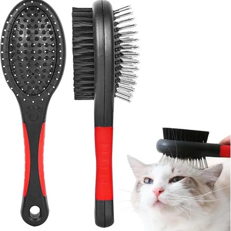 1 Brosse Double Face Pour Chat Et Chien, Picots Métalliques, Poils Souples, Toilettage Quotidien (1/5)