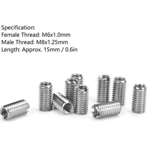 Lot de 10 inserts filetés en acier inoxydable M6x1.0mm – Réducteurs M8 pour réparation de filets endommagés – Compatible aviation et automobiles (1/4)