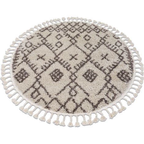 Teppich BERBER TANGER B5940 Kreis sahne / braun Franse berber marokkanisch shaggy beige rund 120 cm