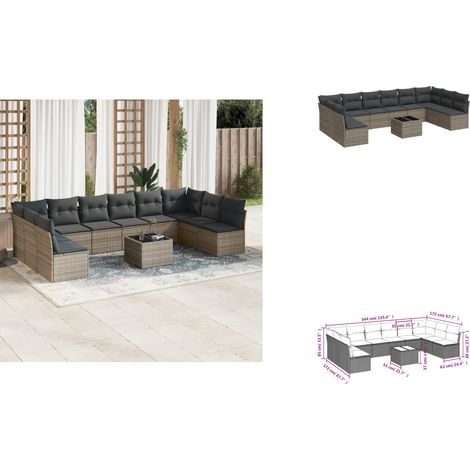 11-tlg. Garten-Sofagarnitur mit Kissen Grau Poly Rattan - Gartenmöbel Set - PE-Rattan Möbel - Outdoor Sofa - Lounge Set - Esstisch (1/3)
