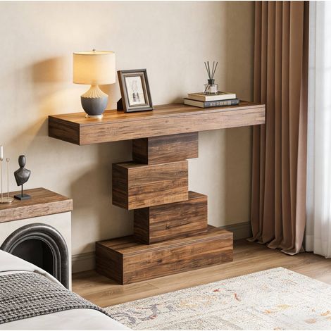 Console d'entrée 108 x 30 x 80 cm en panneau de particules, brun foncé HAVRYA (1/5)