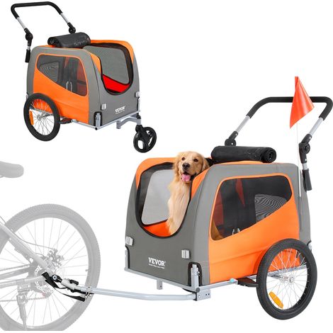 Charge 30 kg Remorque vélo chien 2en1, poussette animaux pliable pour animaux de compagnie (1/5)