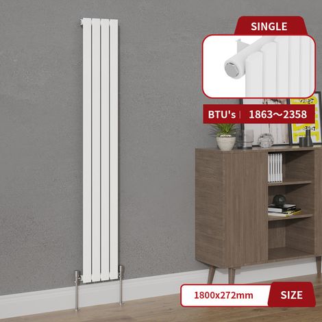 Warmehaus White Flat Single Panel Vertical Radiator 1800x272mm (1/5)
