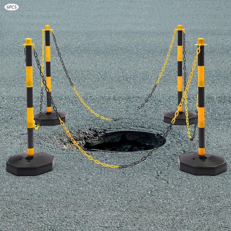 Lot de 6 poteaux de délimitation avec chaînes Poste de délimitation Ajustable système de Guidage des Personnes pour Avertissement,Restaurant, aéroport, Jaune (1/5)