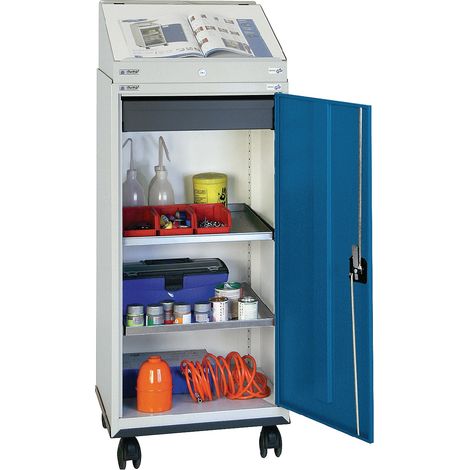 Stumpf Schrankpult Serie 3000 mobile grigio chiaro / blu genziana + 1 scrittoio + 1 cassetto + 2 ripiani estraibili + base con ruote - 3091174