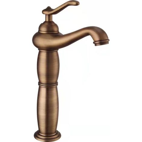Robinet Lavabo - Laiton Massif - Monocommande - Finition Vieillie - Eau Chaude Froide - Pour Salle De Bain - 1 Pièce (1/3)