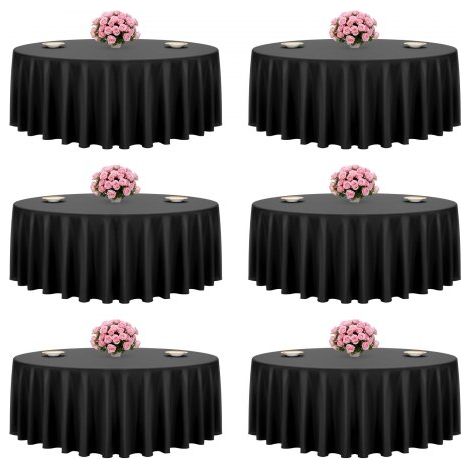Manteles Redondos de 3048 mm, Elegantes y Versátiles, Resistentes a las Arrugas, Lavables a Máquina, de Poliéster, para Fiestas, Bodas, Banquetes y Eventos Formales, Color Negro, 6 uds (1/5)