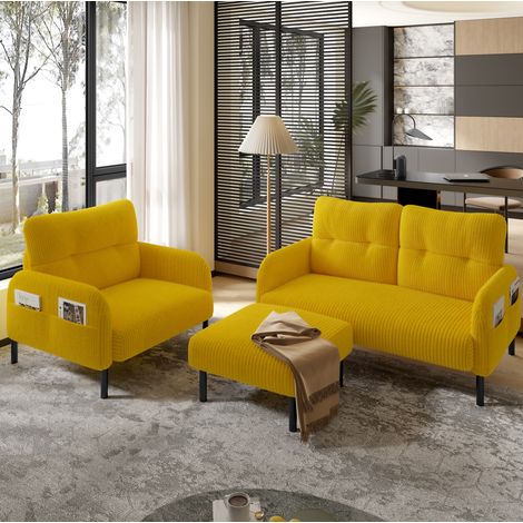Set divano 2 posti poltrona e pouf in corduroy OKMYHOME (1/5)