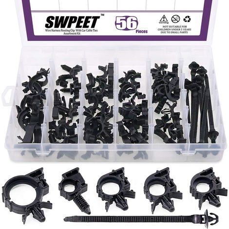 Assortiment de 56 clips de câblage avec kit d'attaches de câble de voiture, 5 tailles différentes, clips de fixation universels de voiture contient des pièces de rechange pour Honda, GM, Mazda (1/5)