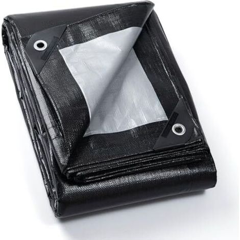 Bâche imperméable à œillets, 3 m x 6 m, noire/grise, toile tissée 190 g/m², polyvalente, résistante à la déchirure, stabilisée aux UV et résistante à la moisissure. (1/4)