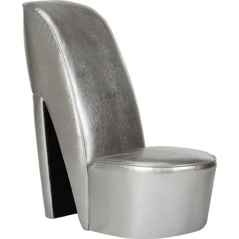 Vidaxl – Fauteuil crapaud en similicuir argenté – Design chic à talon haut – Rembourrage confortable – Charge max 110 kg