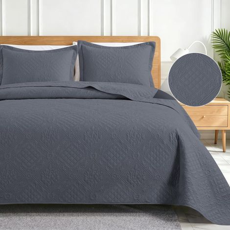 Quilted Bedspread, 250x250cm, Modern Quilted Blanket, Soft Reversible Bedspread, Solid Color Bedspread, for Spring, Summer, Autumn and Winter, Dark Gray (1/5)