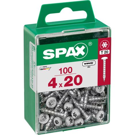 Juego de 100 tornillos SPAX Torx de acero con cabeza redonda, Diam.4 mm x L.20 mm SPAX