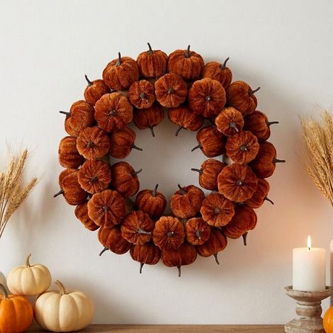 Brown Pumpkin Decorative Wreath (1/2)