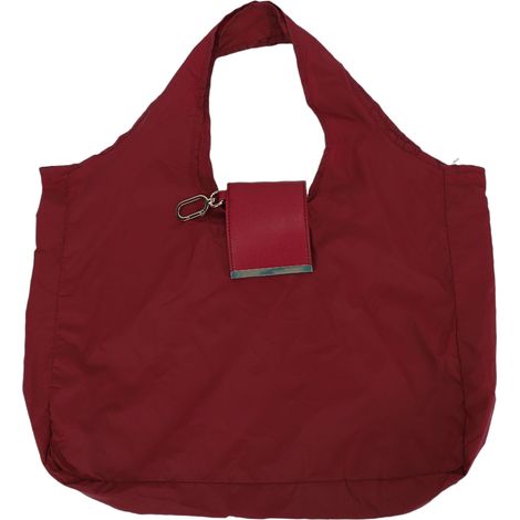 Sac à main pliable avec porte-clés, en cuir et nylon extensible et réutilisable, idéal pour faire les courses, le marché ou voyager. Couleur bordeaux. (1/5)