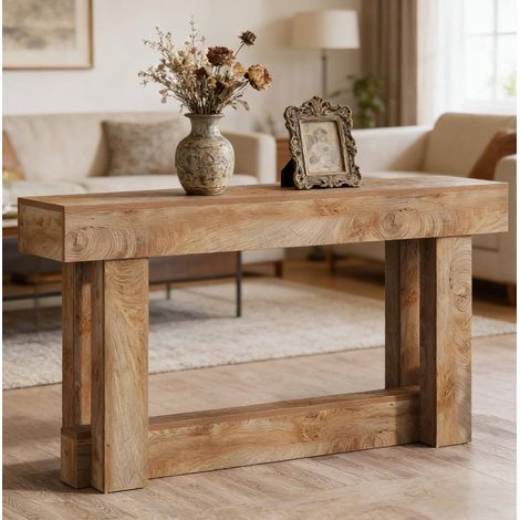 Konsolentisch 160x30x80 cm Braun Holz mit 2 Ebenen und U-Gestell (1/5)