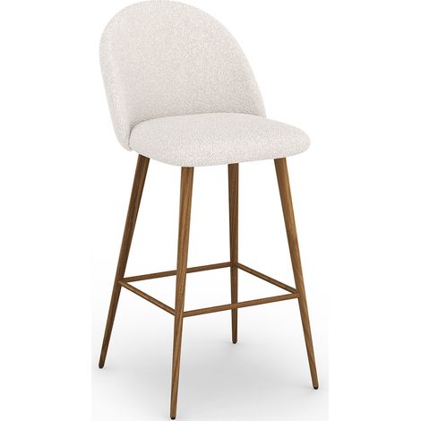 Stool Upholstered in Bouclé Fabric - Scandinavian Design - Evelyne White