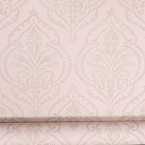 Arthouse Moroccan Damask Blush And Silver Luxury Vinyl Textured Wallpaper (1/4)