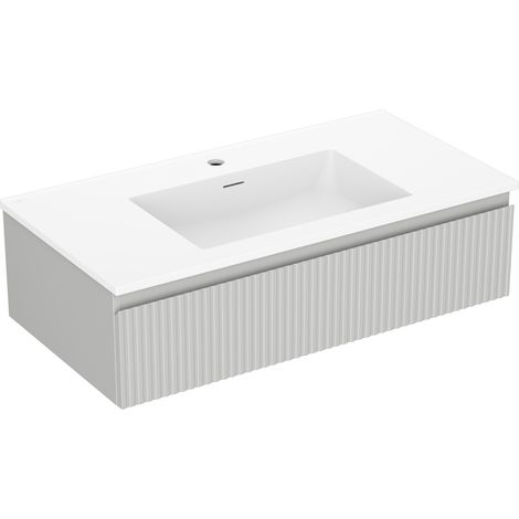 Mexen Rivel Badezimmerschrank 90 cm mit Waschbecken Otis, 1 Schublade, geriffelt, grau matt/weiß matt - 91A20-09023-1-BF62-W18M (1/5)