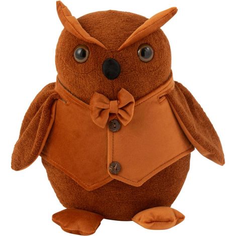 Cale-Porte en Velours Bouclé "Chouette" 28cm Cognac