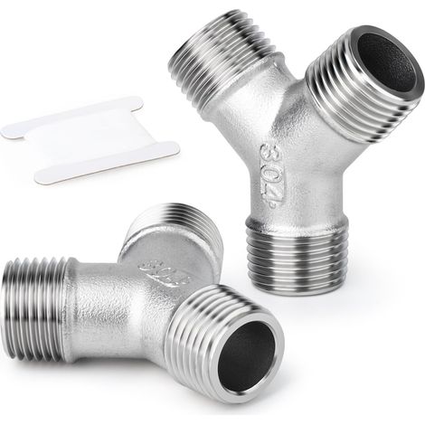 2 Pièces Raccord Y 3 Voies Acier Inoxydable 304 Filetage Mâle 3/8 BSP Pour Eau Huile Gaz (1/5)