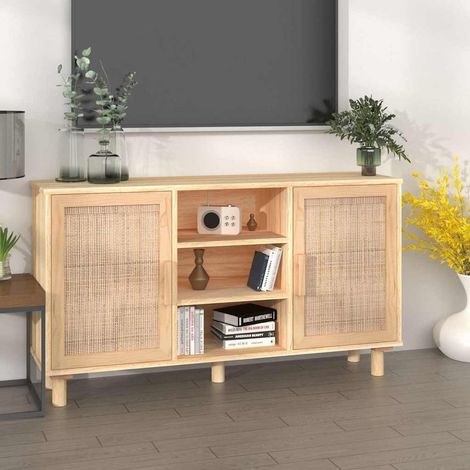 Aparador marrón madera pino maciza y ratán natural 105x30x60 cm (1/4)