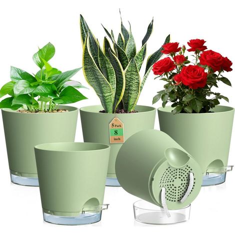 5er Set Selbstbewässerungstöpfe Ø 20 cm mit Wasserstandsanzeige & Docht (1/5)