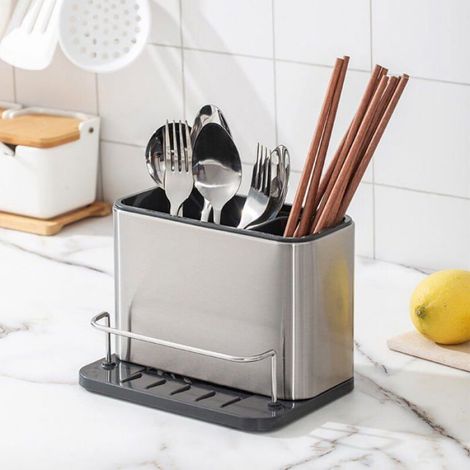 Porte-éponge - Bac Récupération Amovible - Pour Évier Cuisine - En Acier Inoxydable - 1 Pièce (1/4)
