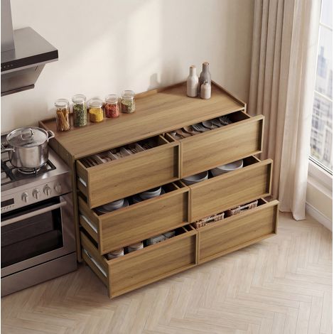 Kommode mit 6 Schubladen 115x48x78 cm Eiche MDF OKMYHOME (1/5)