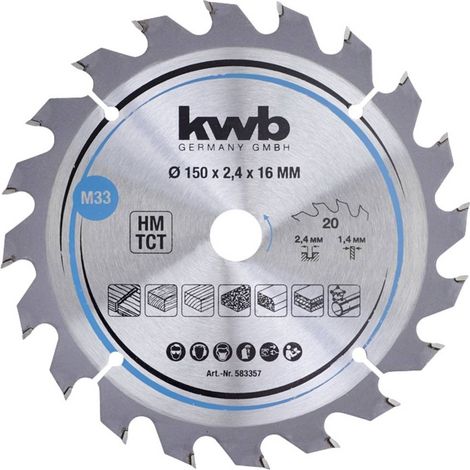 Hoja de sierra circular kwb 583357 carburo 150 mm 20 dientes
