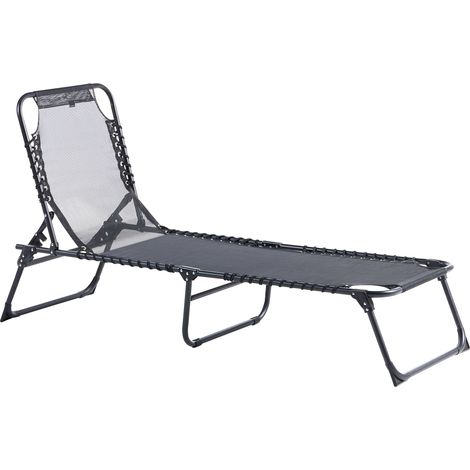 Tumbona plegable contemporánea para jardín de textileno y acero respaldo reclinable negro Ambato