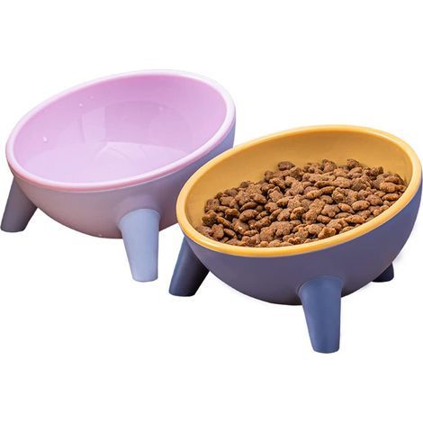 Raised Cat Bowl, Cat Bowl with 15° Tilt Angle, Provide Food and Water for Cats and Puppies (Pink+Yellow) (1/3)