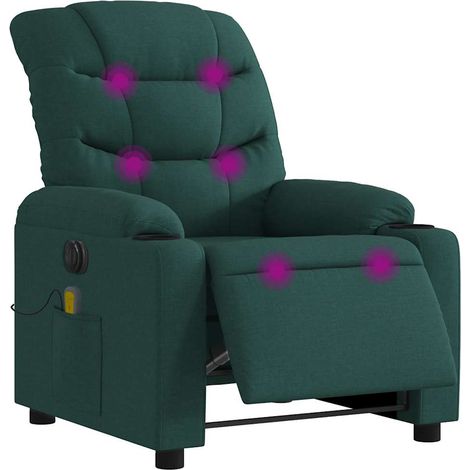 vidaXL Poltrona Massaggiante Reclinabile Elettrica Verde Scuro Tessuto (1/5)