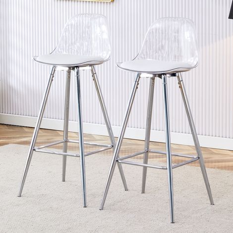 Lot de 2 chaises de salle à manger avec dossier transparent et structure en métal argenté