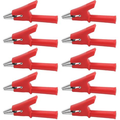 10-teiliges Set Krokodilklemmen-Prüfklemmen (10 mm Öffnung, 10 A) mit 4-mm-Buchse (rot)
