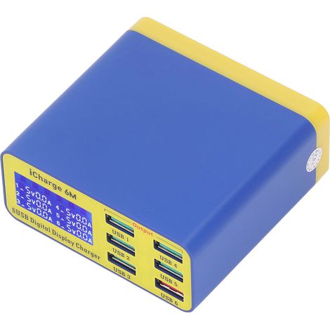 6-Port-Schnellladegerät mit Digitalanzeige, effizienter Wärmeableitung, kompatibel mit Smartphones und PCs, 100–240 V, EU-Stecker (1/5)