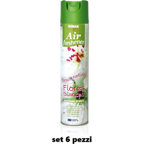 TRADE SHOP - Set 6 Pz Deodorante Per Ambiente Spray Profumo Casa Fresco 300ml Fiori Bianchi -