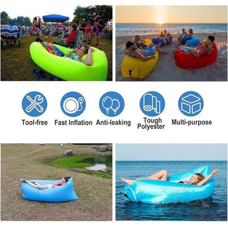 Canapé gonflable avec sac de transport, chaise de plage portable, étanche et anti-fuite, idéal pour le camping, les voyages, la (1/4)